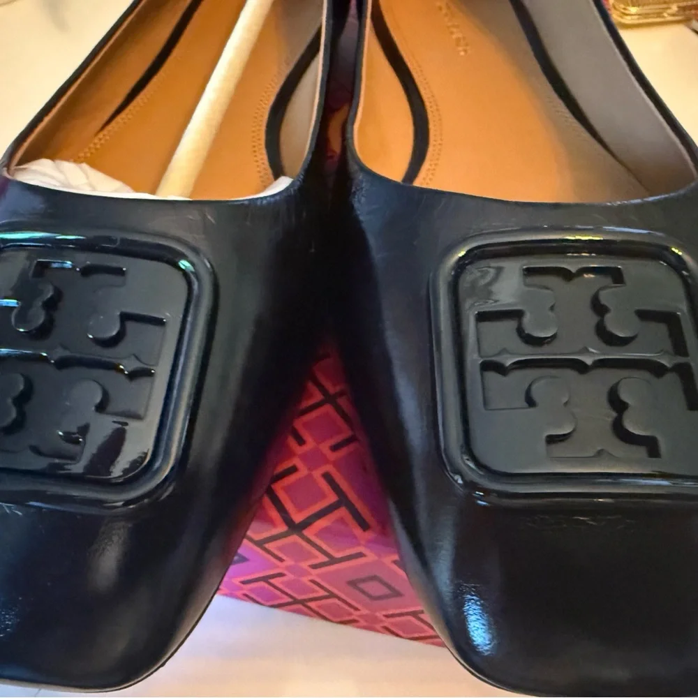Tory Burch Black Patent Logo Flats